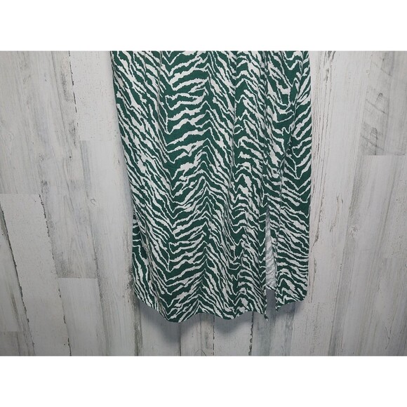 Ava & Viv Ruffle 2X Midi Linen Blend Dress Zebra Print Green & White NWT - Picture 3 of 9